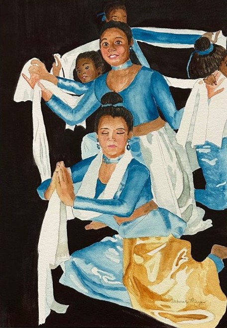 Watercolor of dancers posing, by Deb Meyer