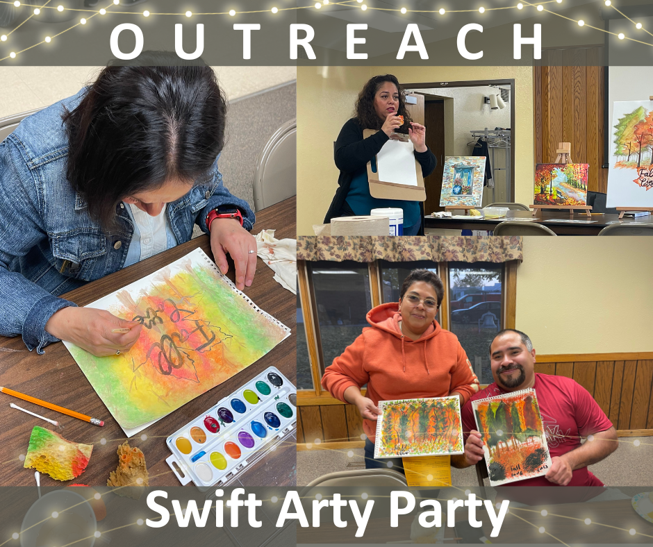 Outreach: Swift Arty Party. Photos of people painting a fall scene