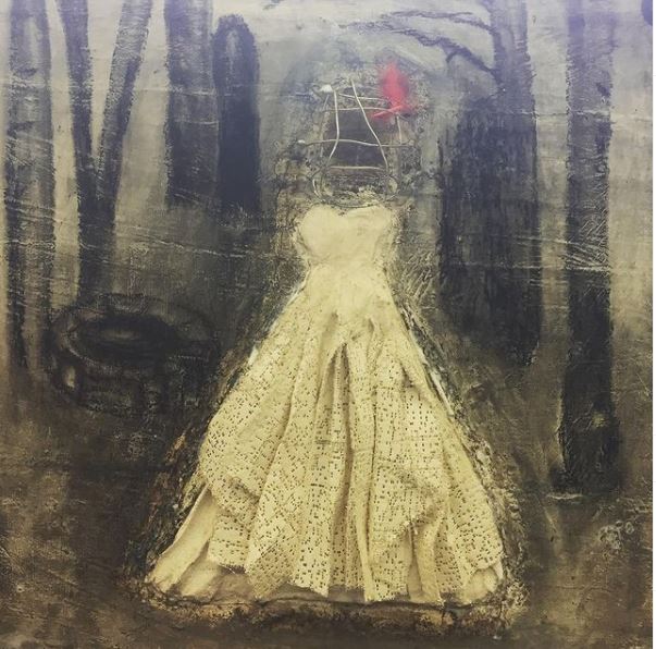 Mixed media painting mixed with sculpture