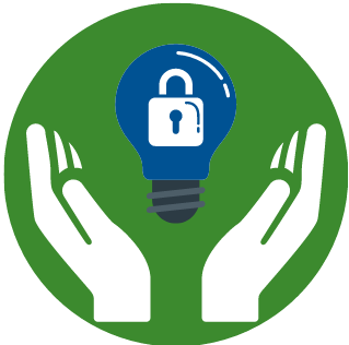 Clipart of 2 floating hands with a hovering blight bulb with a lock in it. 