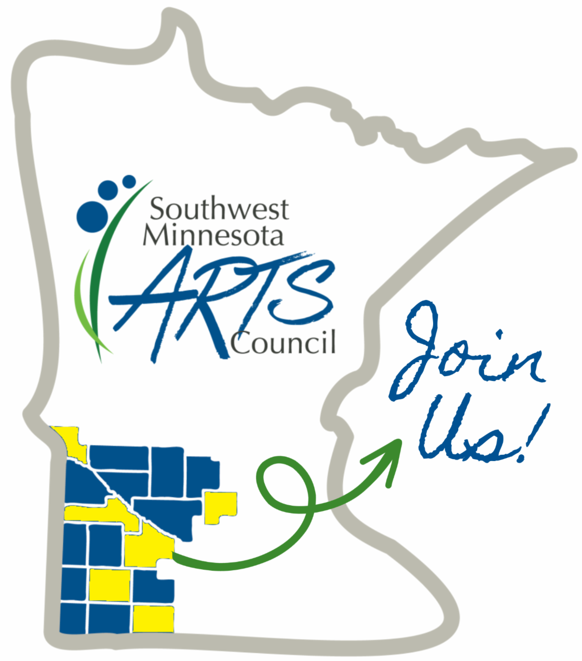 Map with open counties highlighted that says "Join Us!"