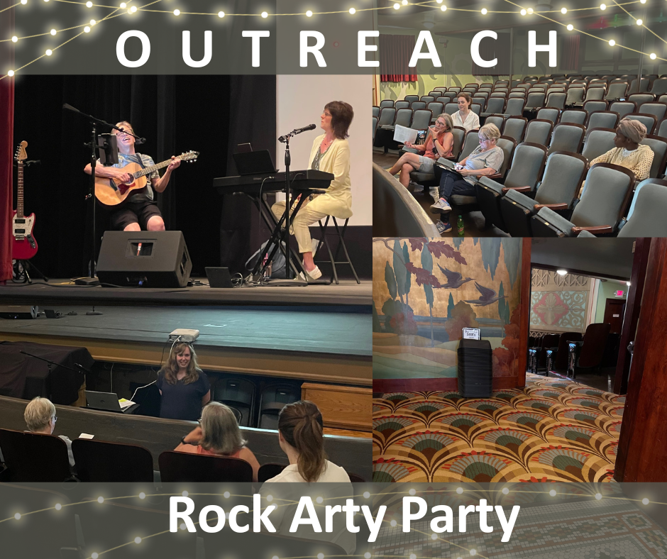 Outreach: Rock Arty Party. Shows a collage of pictures from the event