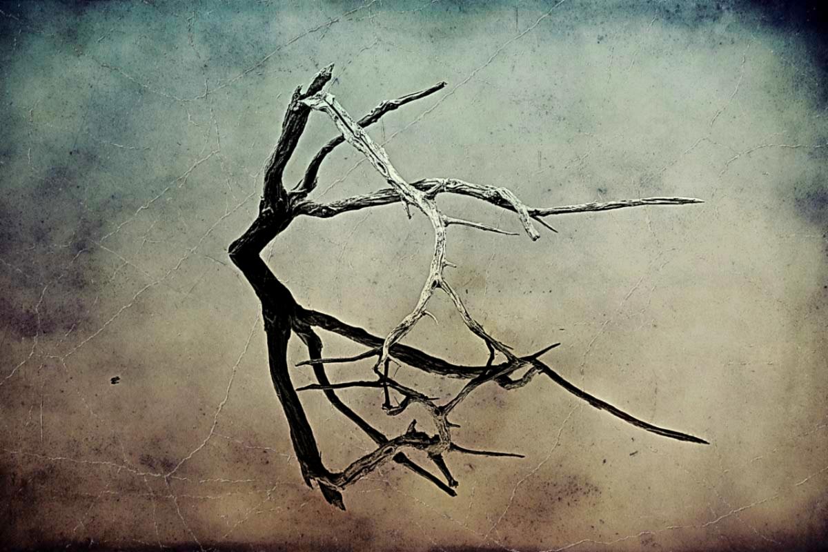 Driftwood reflected in water 