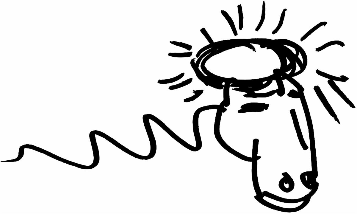 Sketch in black line of a horse head with a halo