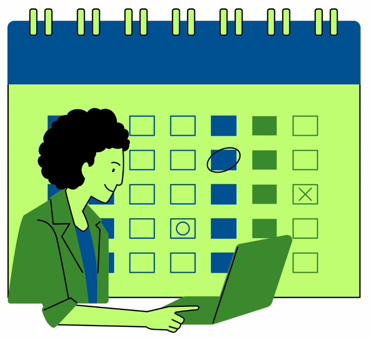 Clip art of a person looking on a laptop