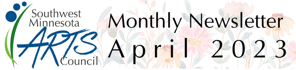 Light background of watercolor flowers text says "SMAC Monthly Newsletter April 2023"