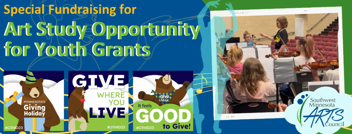 Special fundraising for Art Study Opportunity for Youth Brants. Features photo of youth playing violins.