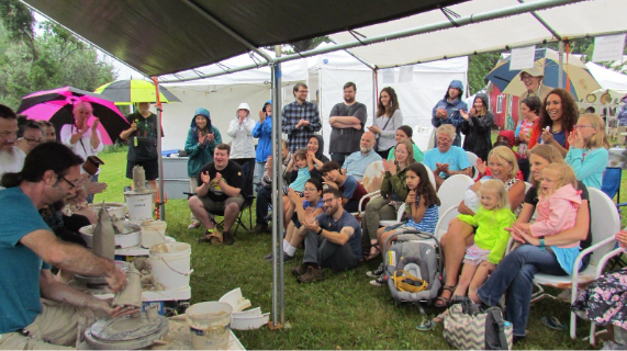 Crowd watching demonstration at the Minnesota Pottery Festival.