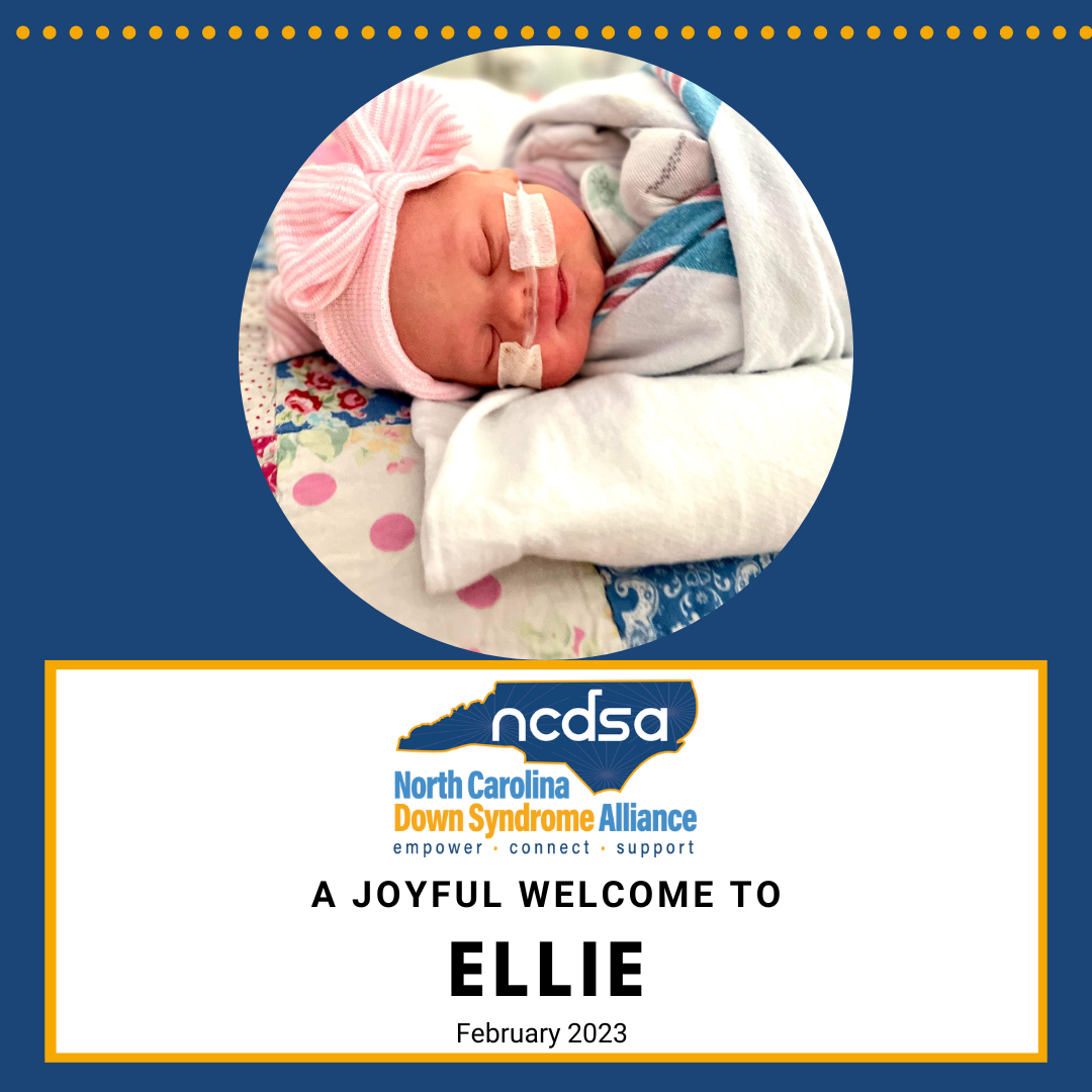 A joyful welcome text with image of baby Ellie