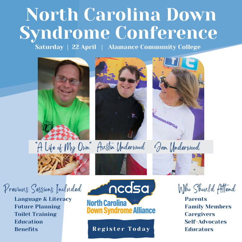 North Carolina Down syndrome conference image with Jan and Austin Underwood listed as keynote speakers