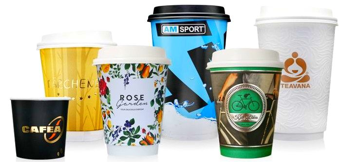 Assortment of paper coffee cups