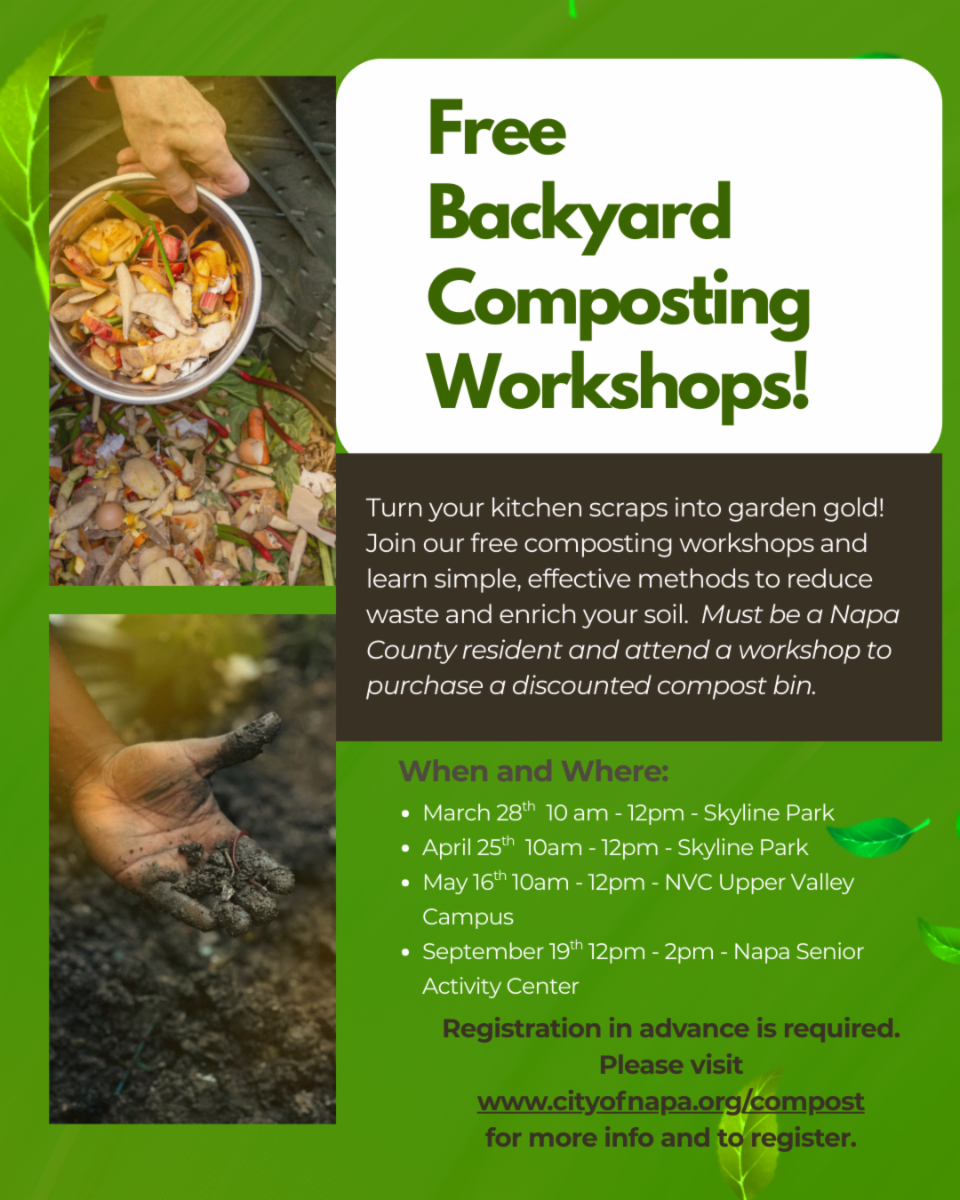 Flyer promoting the backyard composting workshops.  All information depicted is included in the text of the article.