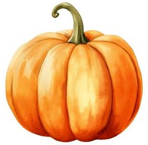 Illustration of an orange pumpkin with green leaves promoting the Calistoga Halloween Parade and Trunk or Treat.