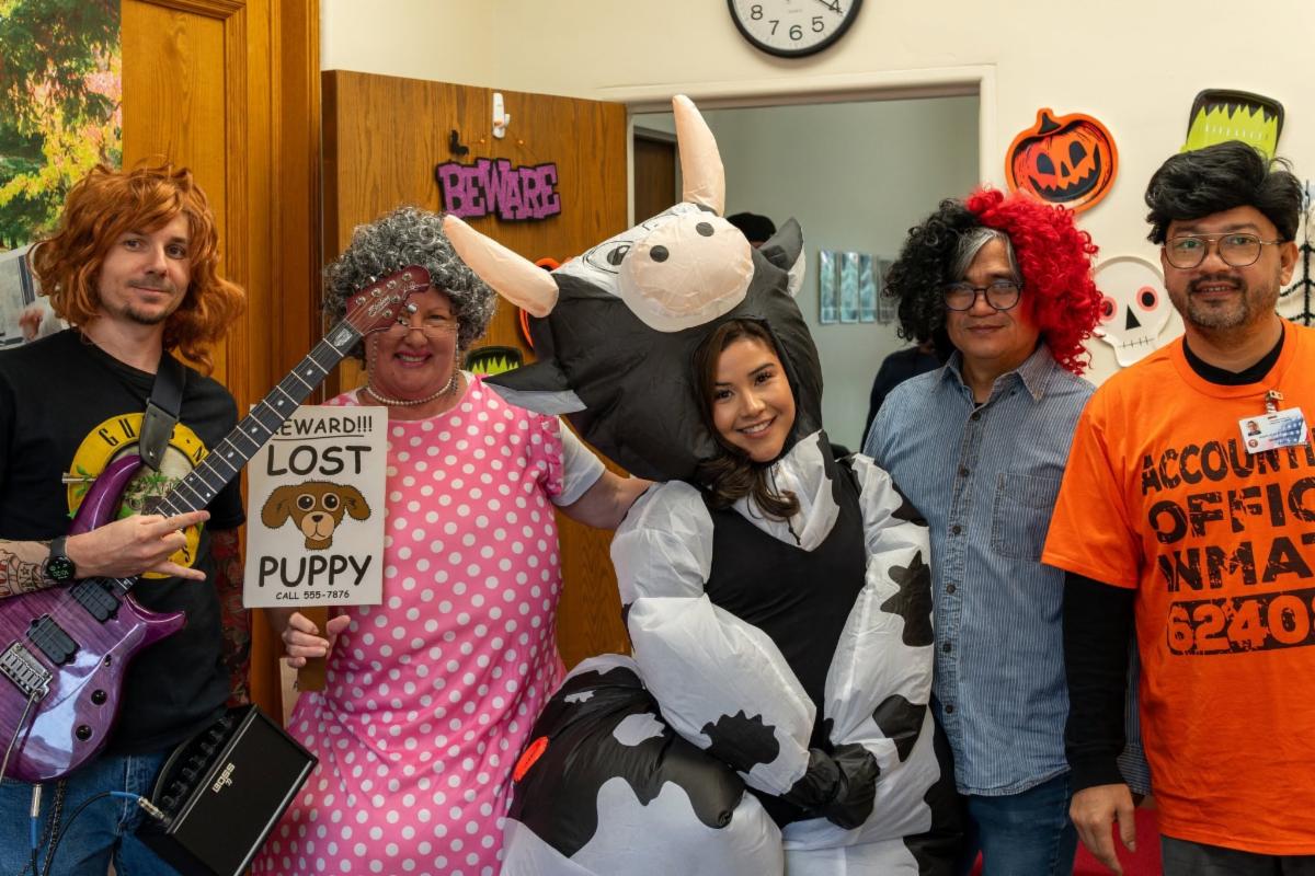 Veterans Home staff, volunteers and residents wearing Halloween costumes during a festive community event in Yountville.