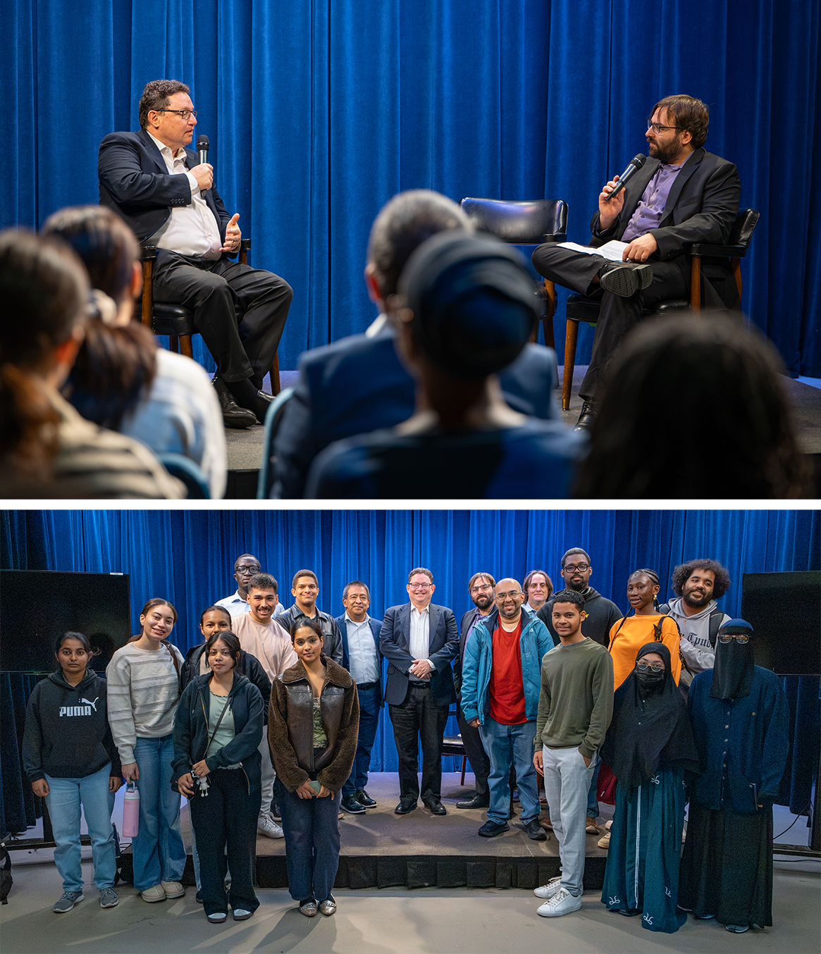  Collage of Gad Levanon, Chief Economist of the Burning Glass Institute in conversation with students 