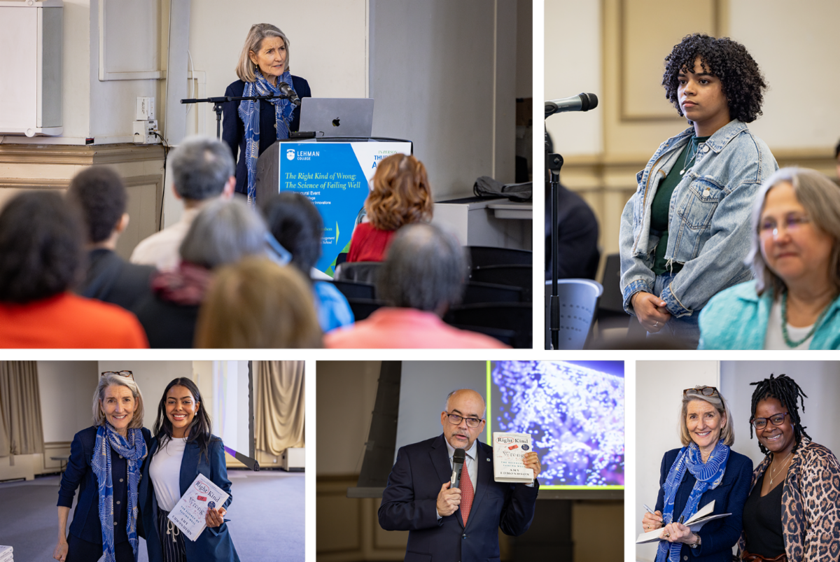 Photo collage of Healthcare event featuring speaker; Novartis Professor of Leadership and Management at Harvard Business School, Dr. Amy Edmondson