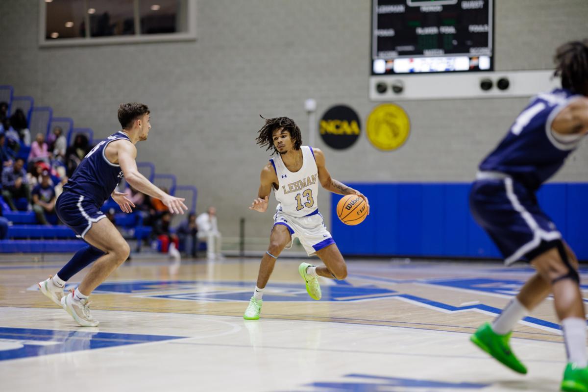 Basketball game in process - Lehman has the ball