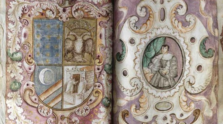 Beautiful antique manuscript hand painted with ornate design