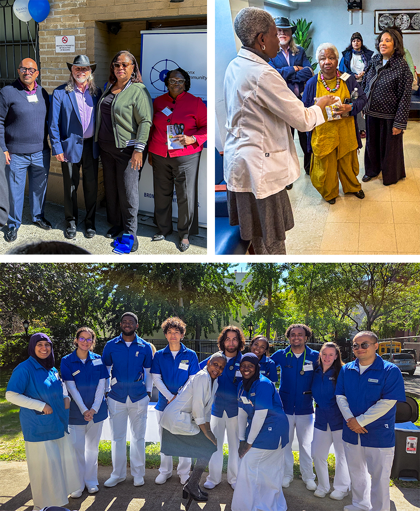 Collage of photos of nursing students and others at the ribbon cutting
