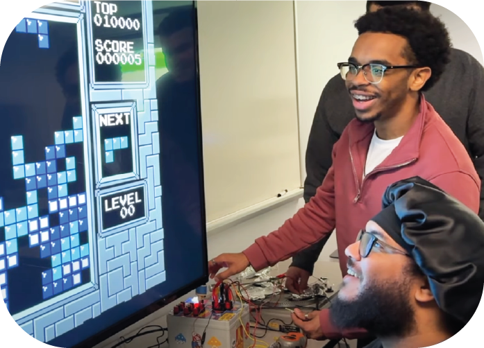 Students playing tetris