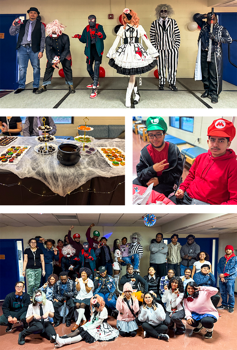 Students in costume including as the super mario brothers