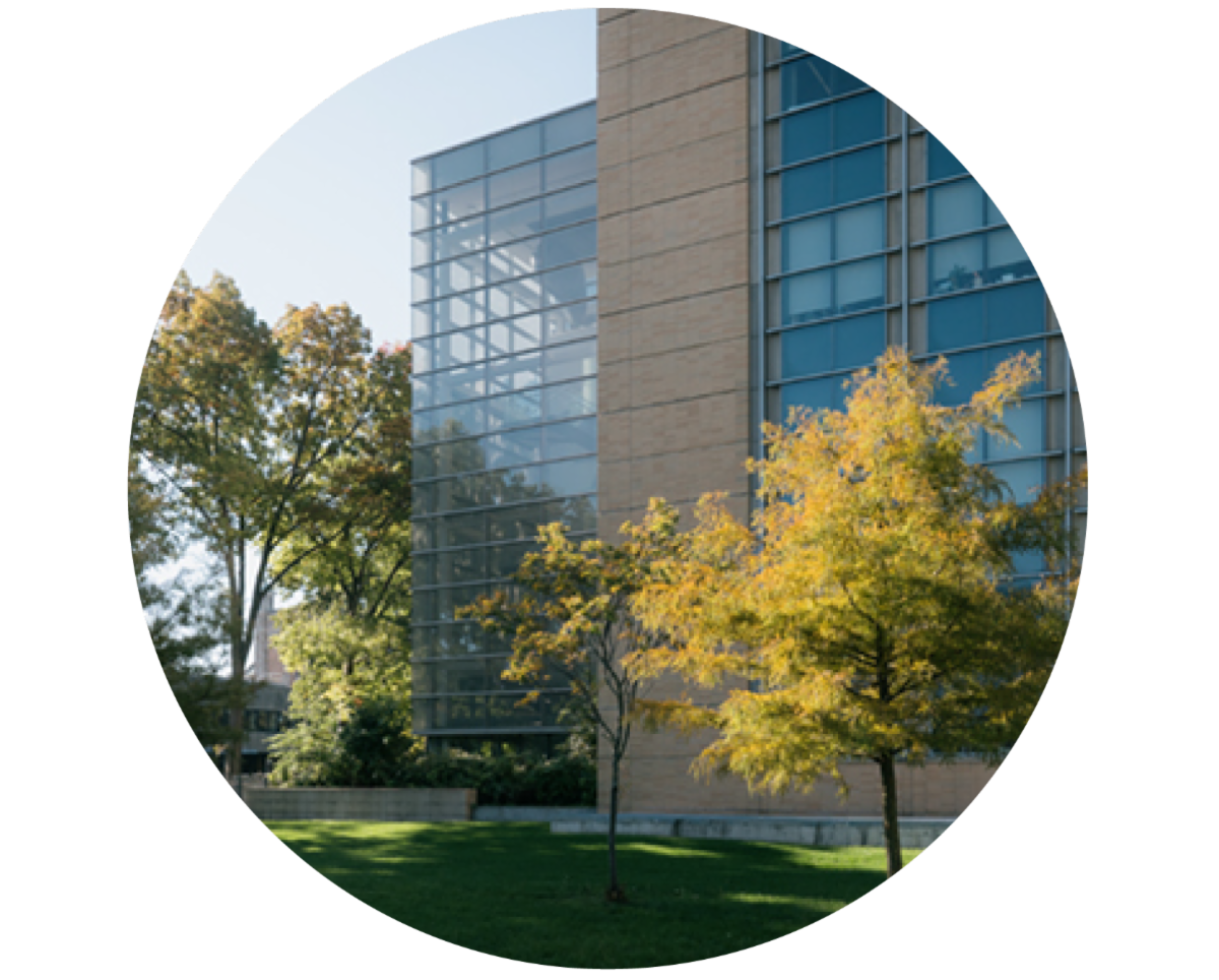 Science Building with young trees at the side