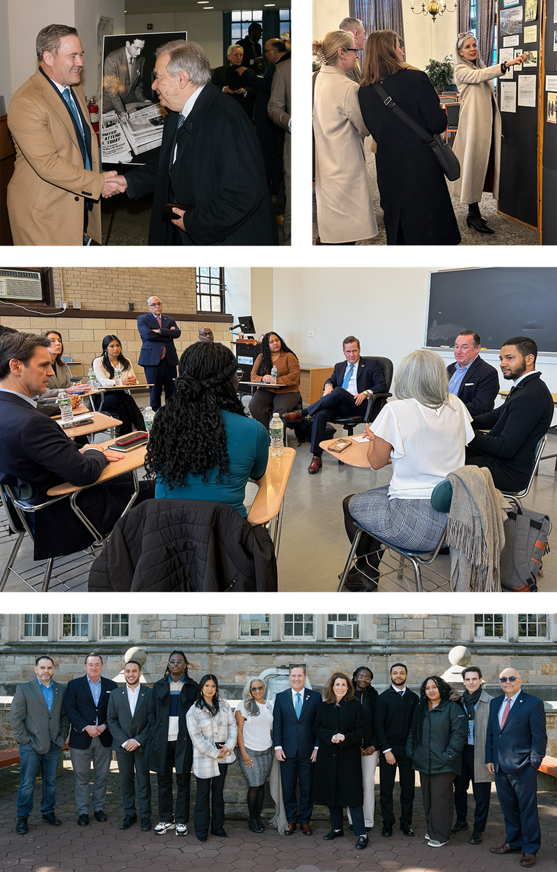 Collage of photos featuring the UN and Lehman Community