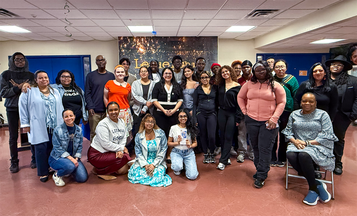 Group shot with Leadership Typography Background