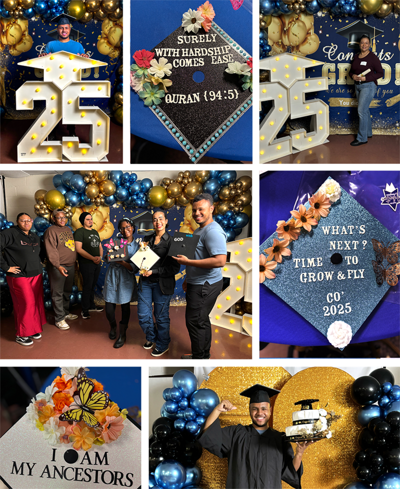 Another collage of caps being decorated