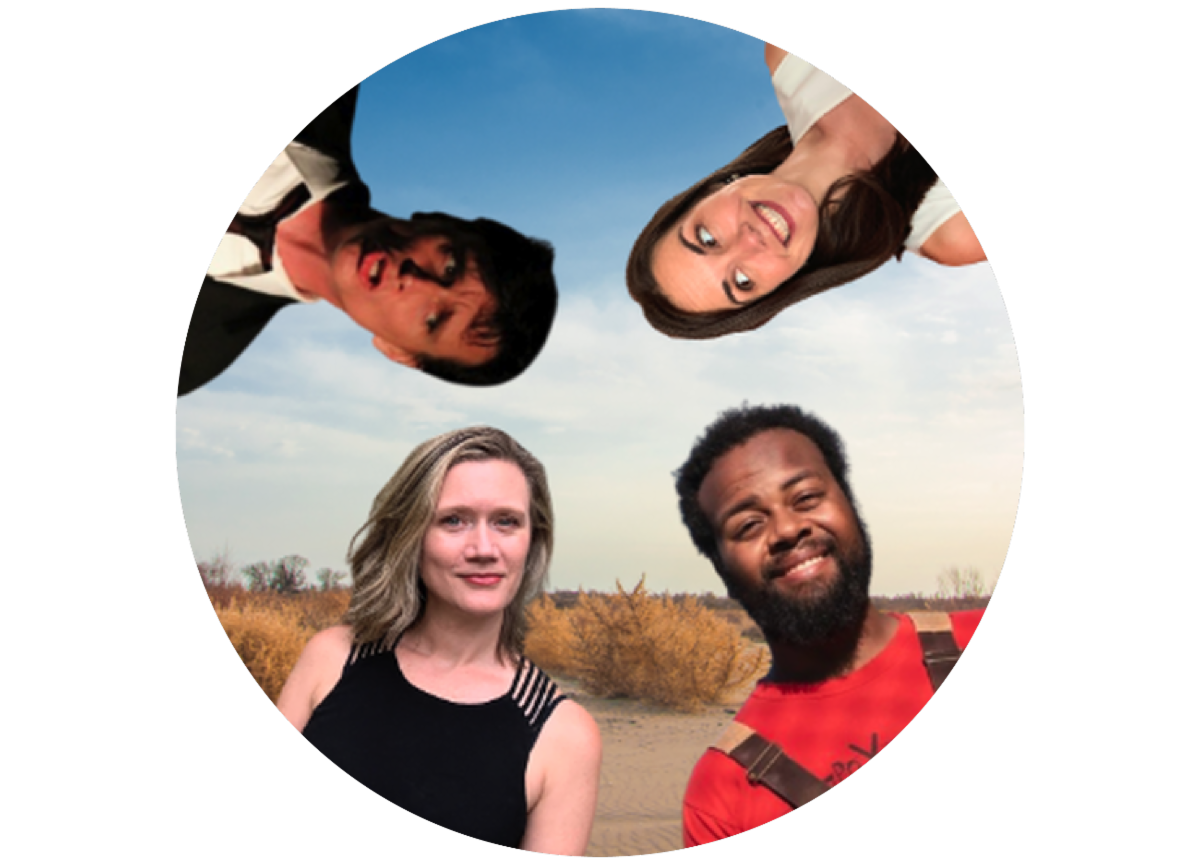 Fun collage photos of improv actors on a natural background