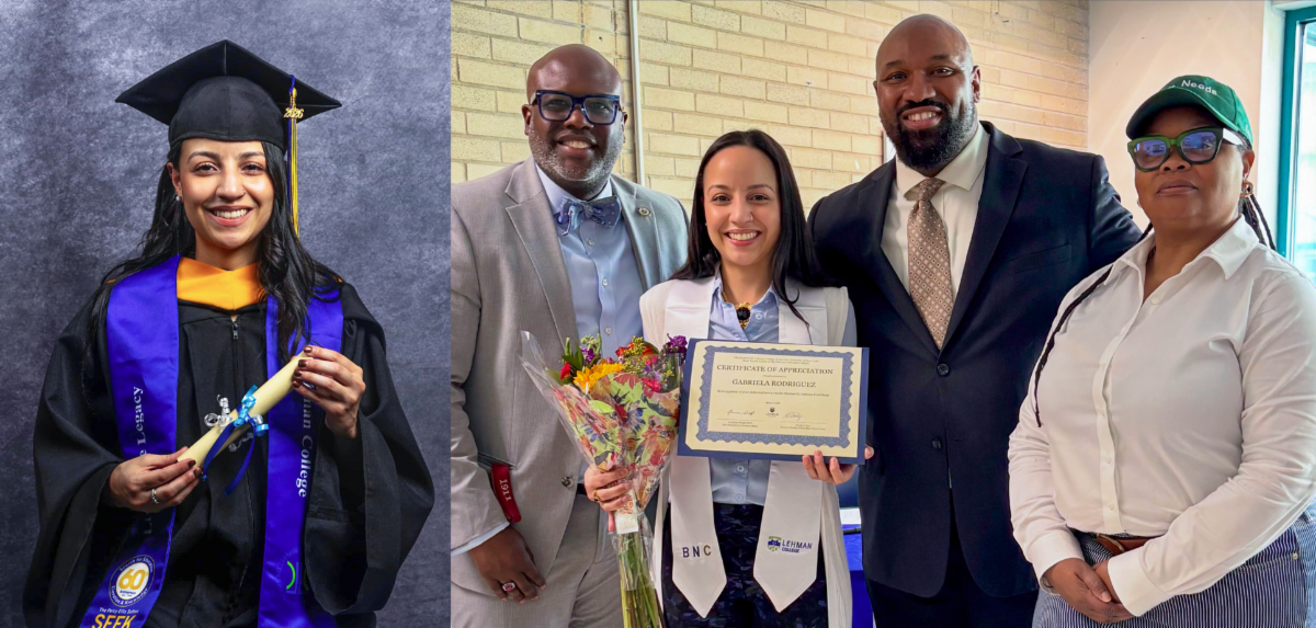 Collage of Food Bank Coordinator Gabriela Rodriguez posing with director of Basic needs center and Vice President OF Student Affairs