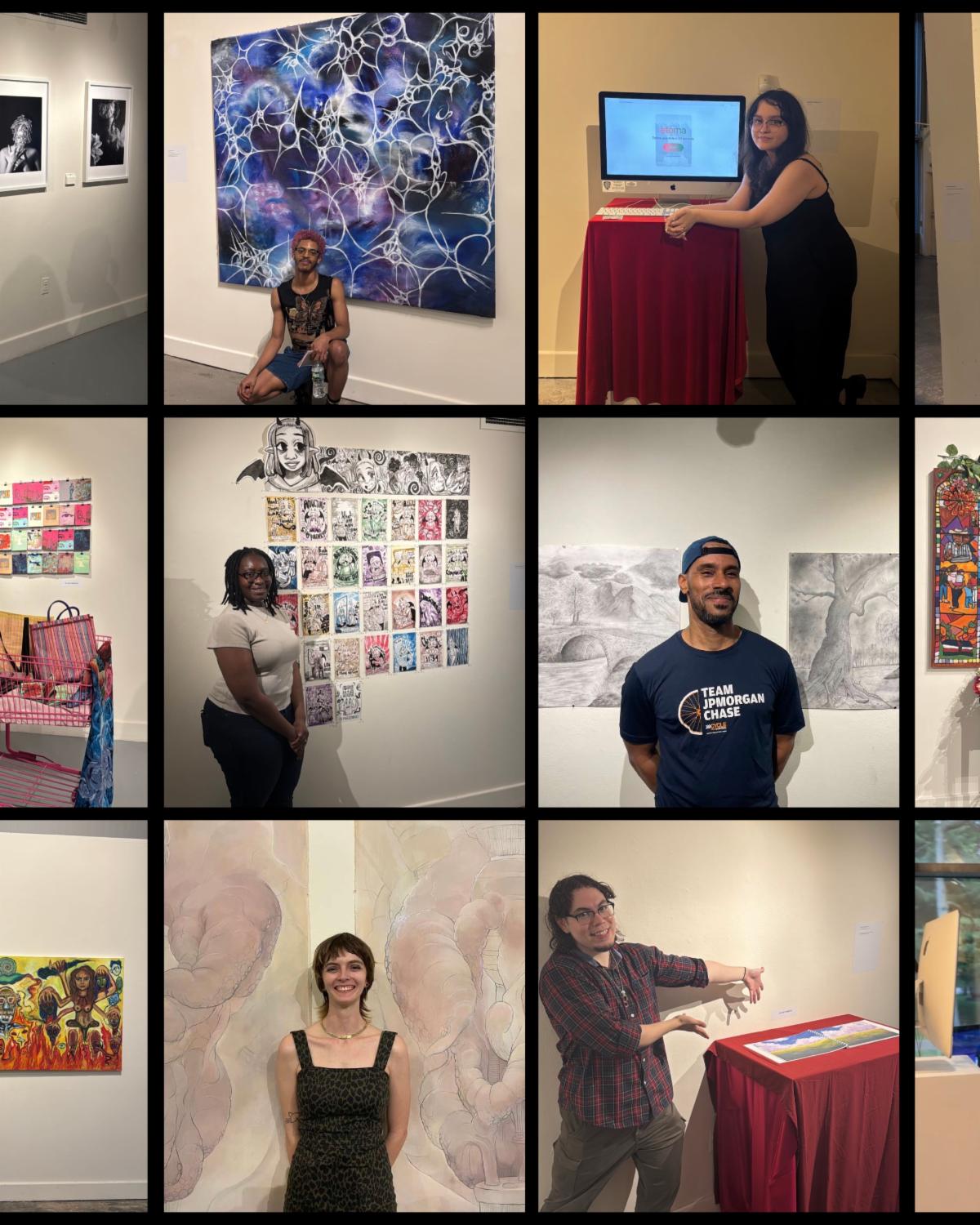 Collage of photos of graduates with their artwork
