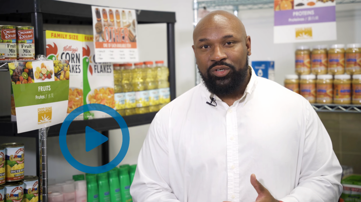 Clickable video still showing Baraka Corley, director of Lehman's Basic Needs Center