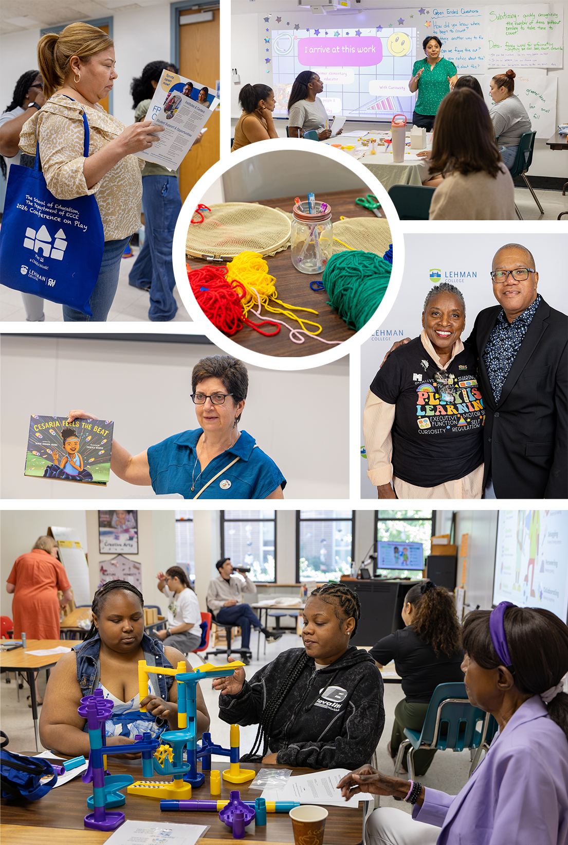 Collage of images from conference including playful activities