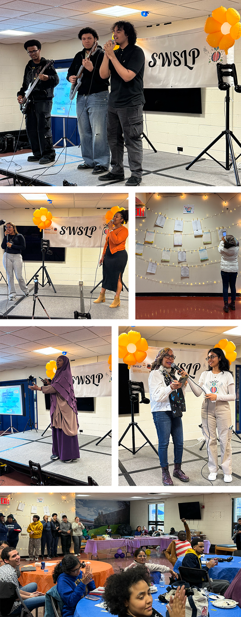 Photo collage of students performing on stage