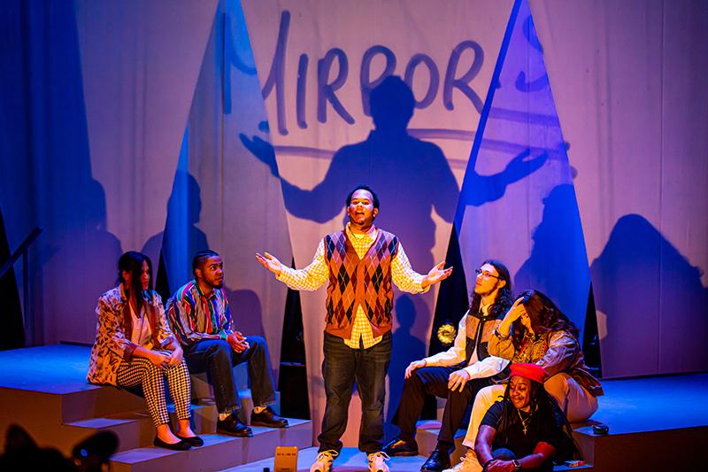 Actor with Arms Up - Word Mirror on Set