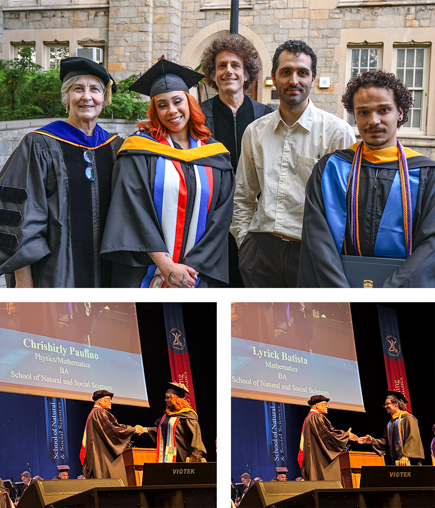 Collage with two of the Physics Department students with their professors.