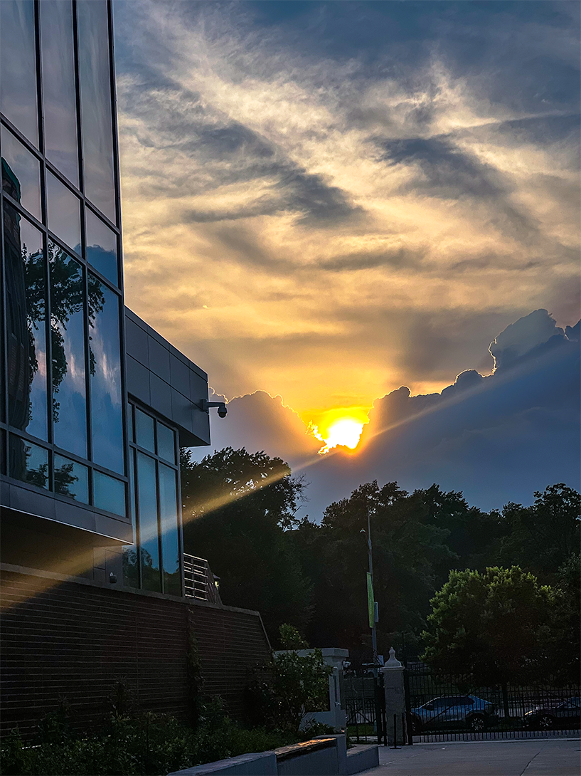 Photo of sunset on campus