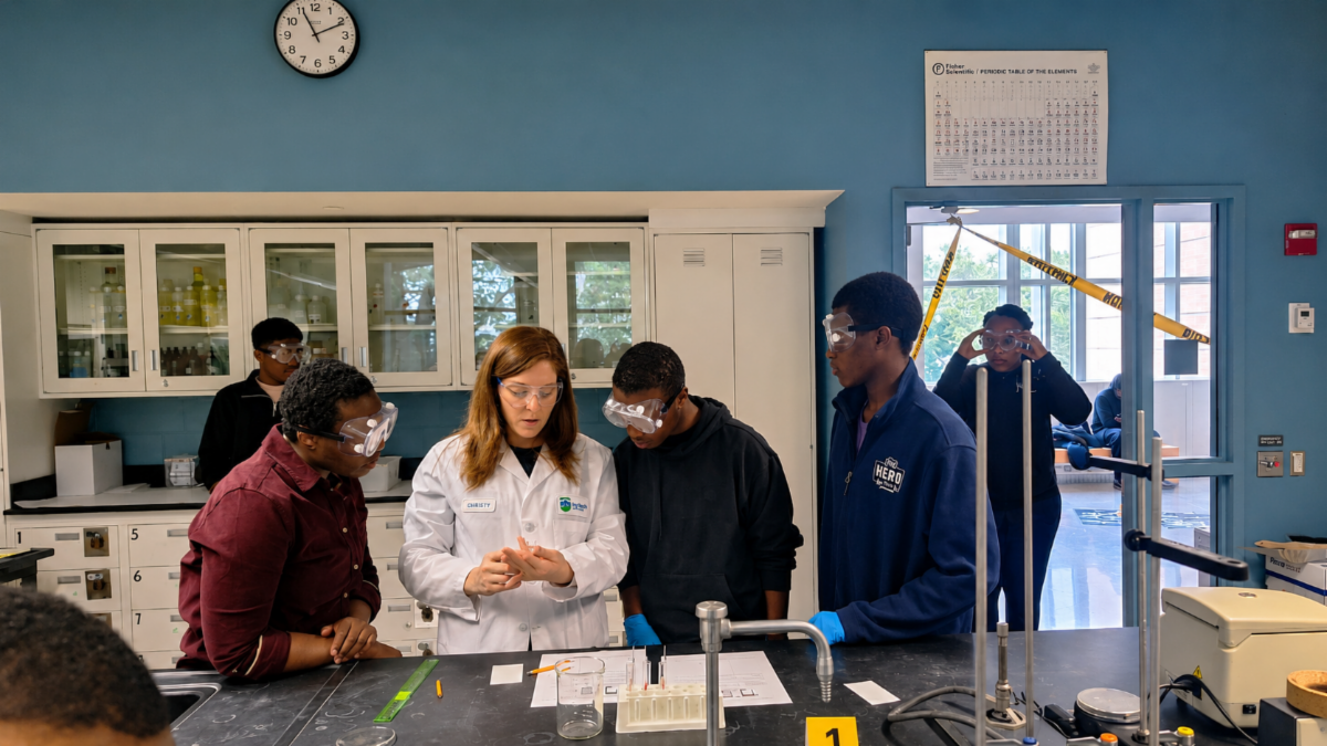 Photo collage of students and professor of Lehman's STEM program.