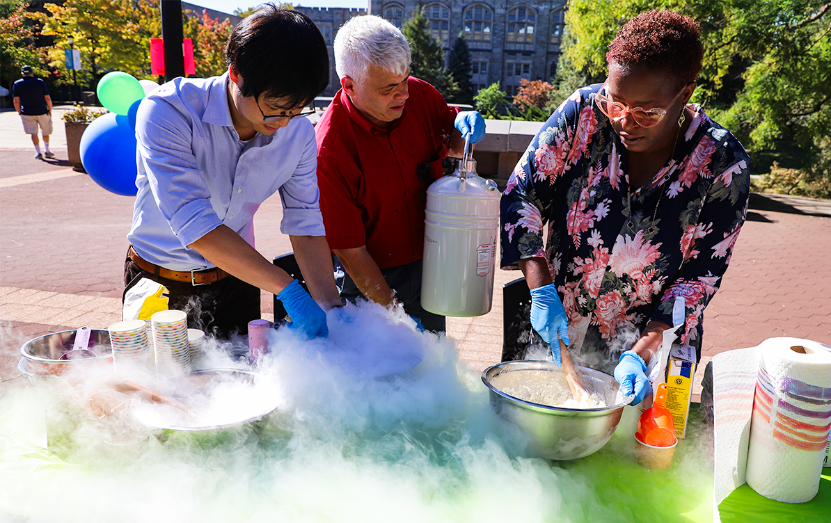 Image of Chemistry Department Chair Professor Andrei Jitianu conducting experiment