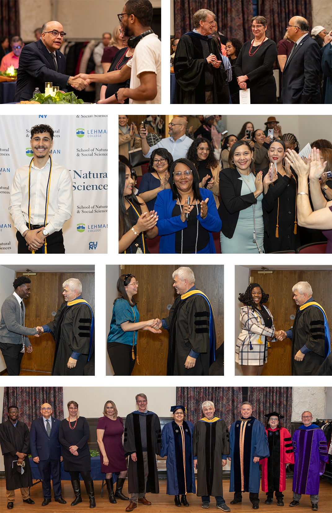 Collage of honors photos including grads in metallic honors cords 