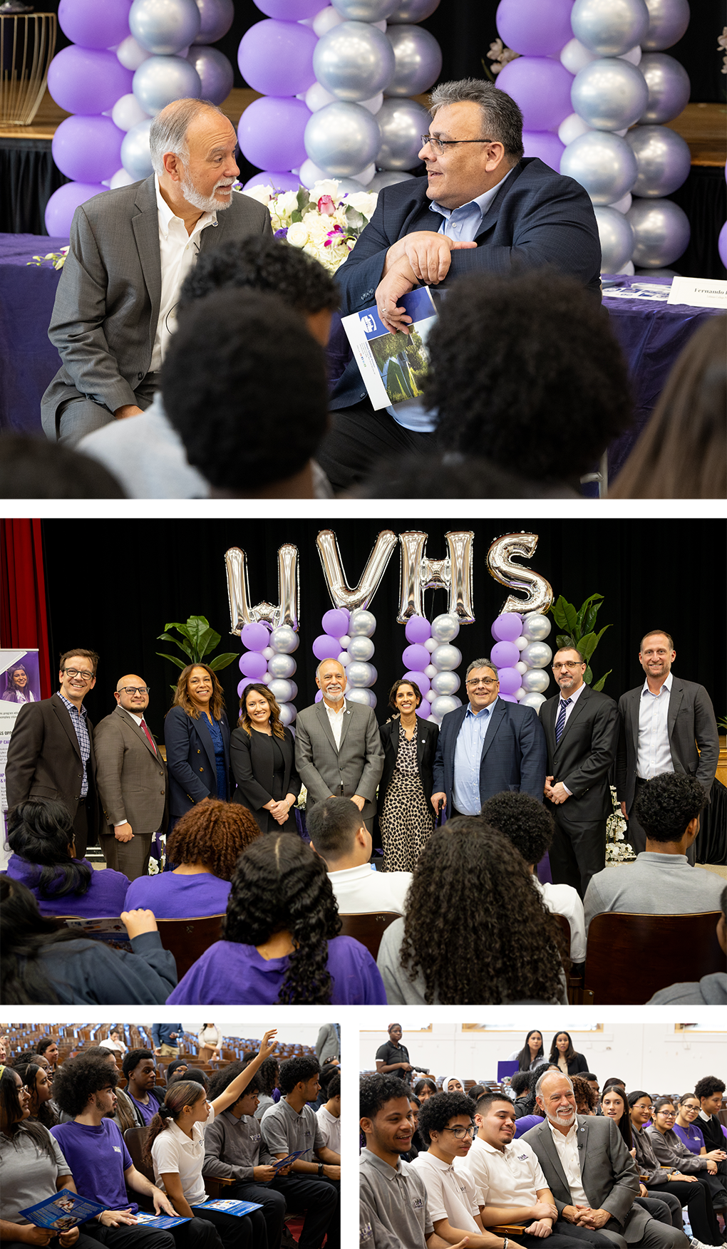Collage of event photos with purple and silver WVHS balloons