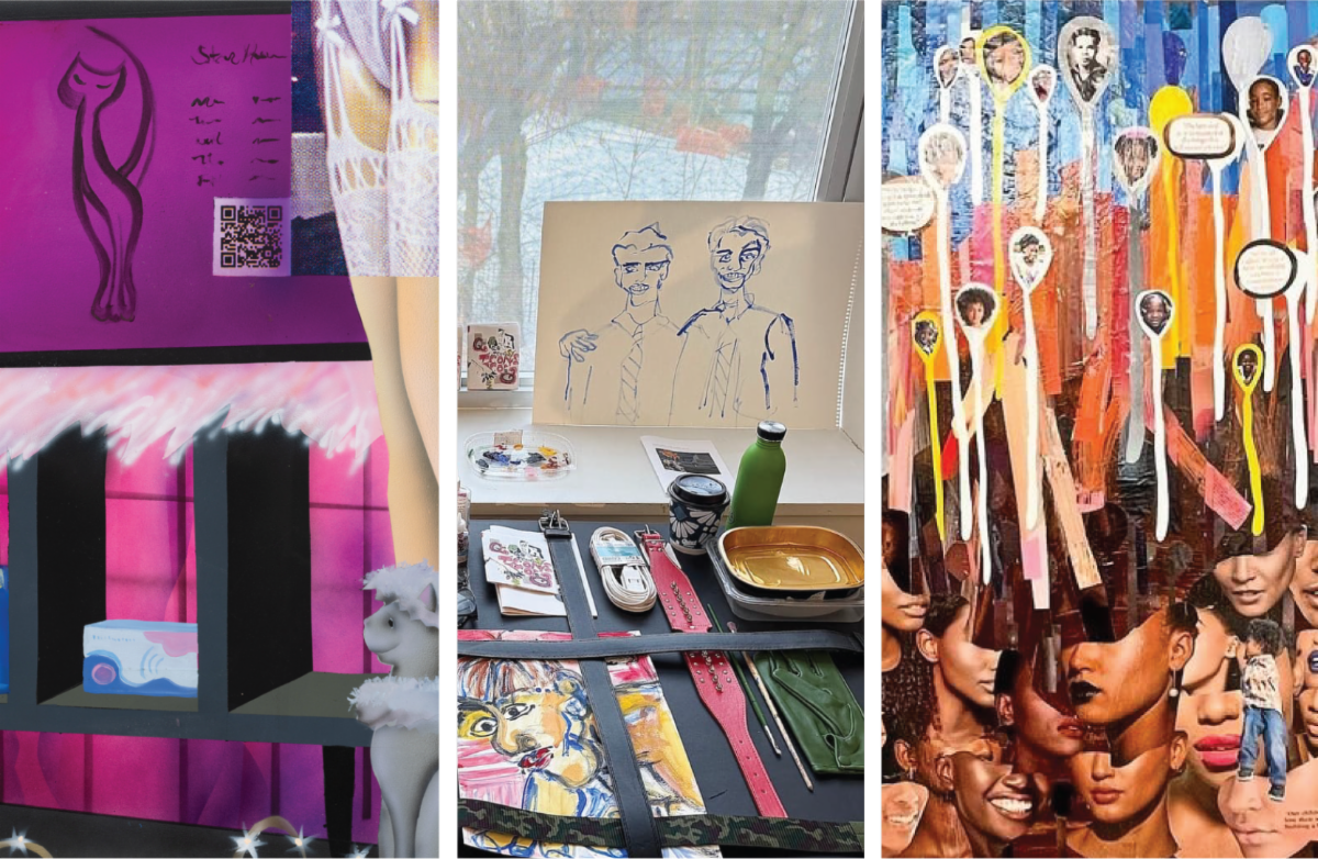 Triptych of details of the three artists' work