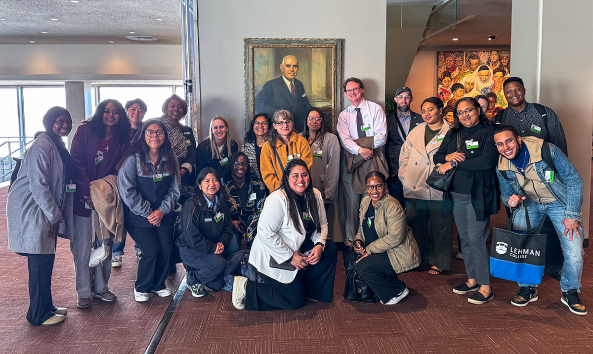 Group in front of Oil Painting of Herbert Lehman