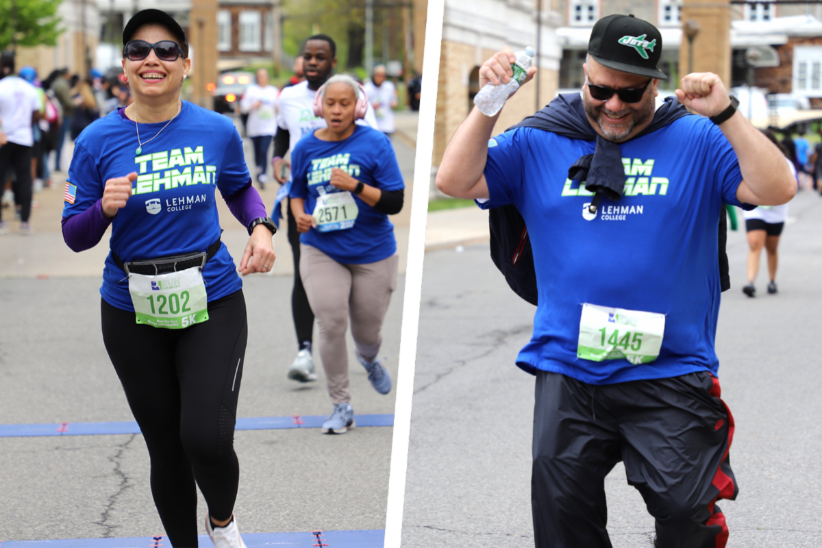 Two close ups of runners in Team Lehman tshirts