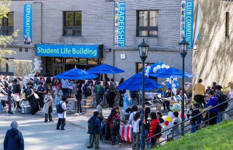 Student Life Building with lots of fun activity outfront