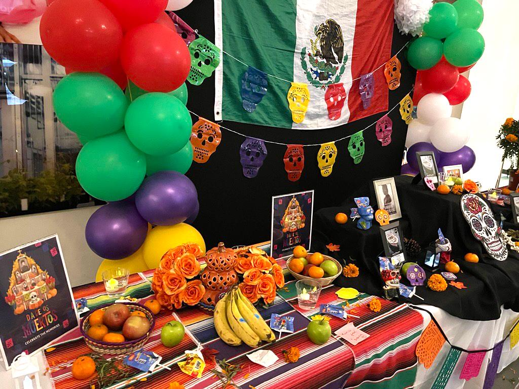 Music Building Offrenda includes skulls and bananas