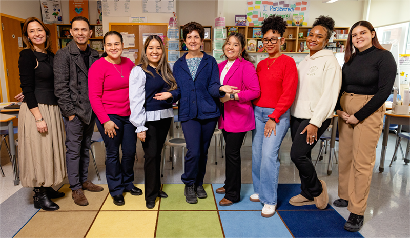 Colorful photo of teachers in elementary school