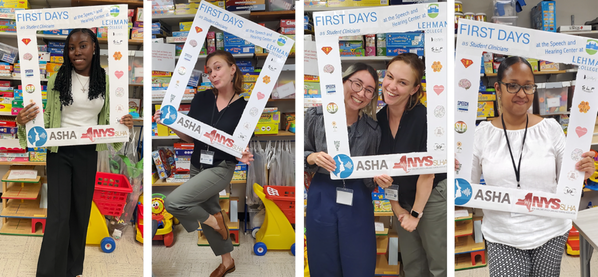 Lehman's Speech Language and Hearing Center First Days photos of students holding up Photo frame