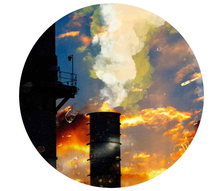 Stylized smokestacks illustrated